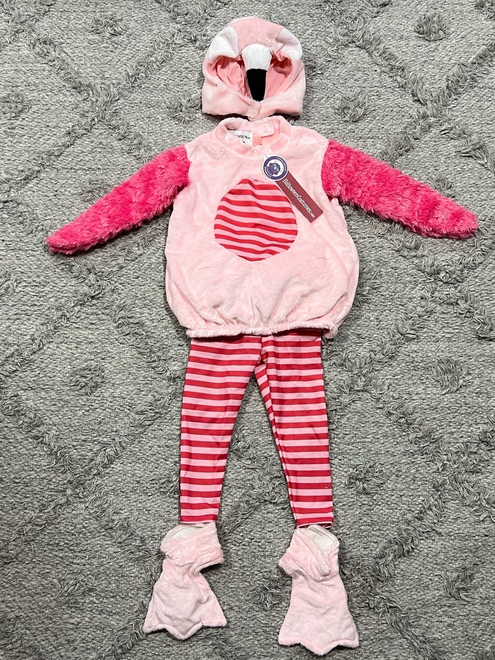 NWT Pink Flamingo Halloween Costume 12-18M Plush 4 Pc Set Hood Tunic Leggings